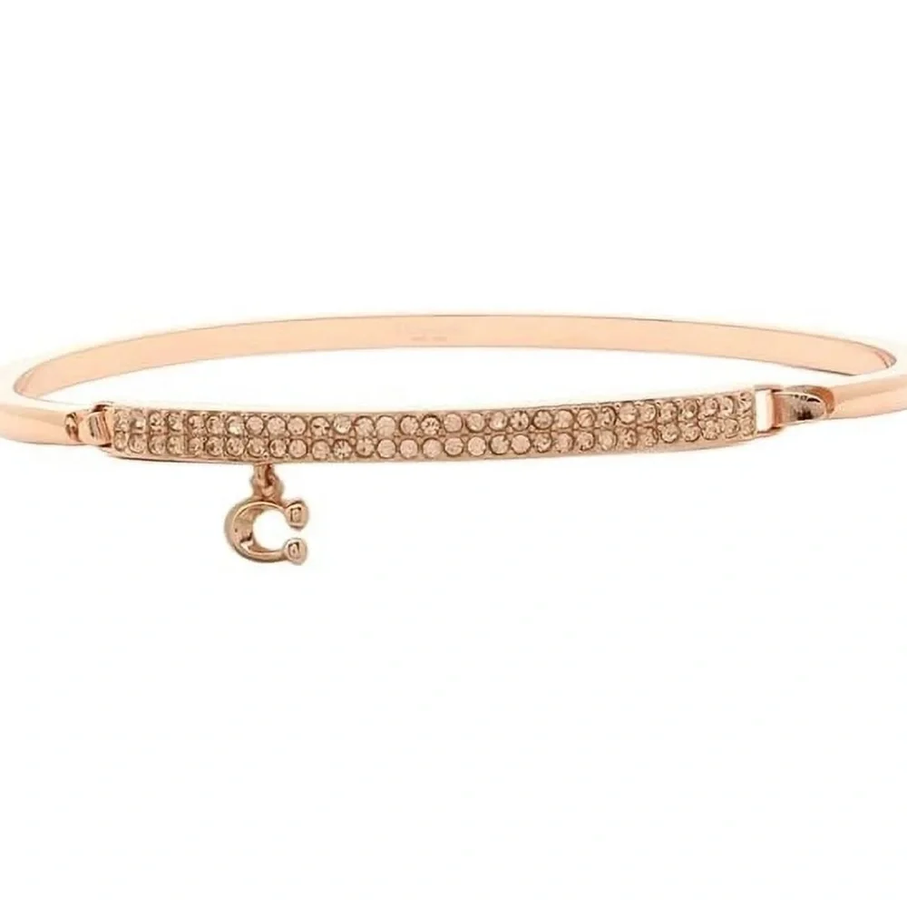 Coach Signature Pave Bar Hinged‎ Bangle bracelet rose gold NWT